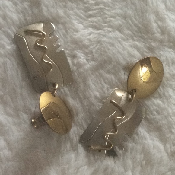 David Badman Sterling Silver Mixed Metal Earrings Vintage - Picture 3 of 8